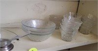 SHELF OF GLASS BOWLS- OATMEAL GLASS SMALL BOWLS