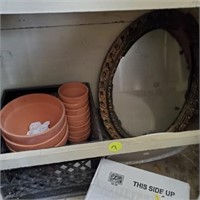 OVAL MIRROR AND CRATE OF POTS