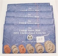 (5) 1991 Mint Sets