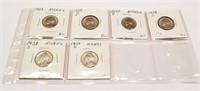 6 Early Jefferson Nickels BU w/’50-D