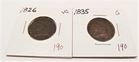 1826, ’35 Half Cents G-VG (Corrosion)