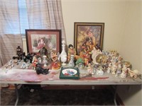 Figurines + Pictures Table Lot