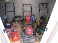 Push Mowers + Fuel Cans Contents of Metal