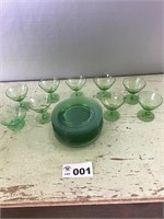 GREEN DEPRESSION PLATES AND CUSTARD DISHES