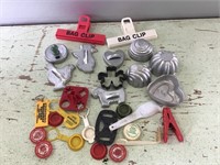 JELLO MOLDS ,COOKIE CUTTERS, MISC. BOTTLE CAPS