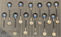 12 Coin Made Salt Spoons Brazilian 1890