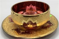 Ruby And Gold Plate 7.25 Inch And Bowl 5 Inch