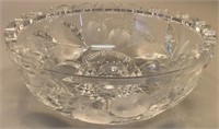 Etched And Cut Glass Fruit Bowl 8 Inch