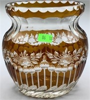 Amberina Hand Cut Glass Vase 6 Inch