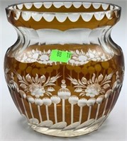 Amberina Hand Cut Glass Vase 6 Inch