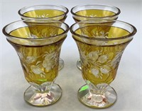 4 Amberina Hand Cut Glass Fruit Cups 4 Inch