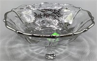 Poppy Silver Overlay Footed Glass Bowl 7 Inch