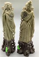 2 Hand Carved Soapstone Figurines 9 Inch Damaged