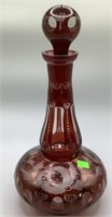 Bohemian Ruby Etched Glass Decanter 12 Inch