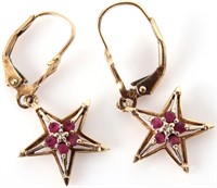 10K YELLOW GOLD RUBY AND DIAMOND STAR EARRINGS