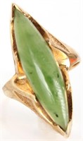 14K YELLOW GOLD MARQUIS SPINACH JADE LADIES RING