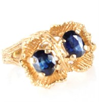 14K YELLOW GOLD TWIN OVAL SAPPHIRE LADIES RING