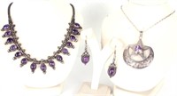 STERLING SILVER & AMETHYST NECKLACES(2) & EARRINGS