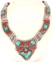 SOUTHWEST STERLING TURQUOISE BEADED NECKLACE