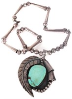 LARGE VINTAGE NAVAJO SILVER & TURQUOISE NECKLACE
