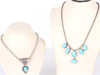 NAVAJO STERLING SILVER & TURQUOISE NECKLACES (2)