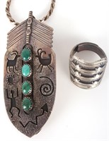 NATIVE AMERICAN STERLING SILVER PENDANT & RING