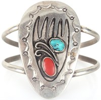 VINTAGE ZUNI STERLING SILVER TURQUOISE CUFF