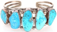 KINGMAN TURQUOISE & STERLING SILVER 5-STONE CUFF