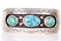 VINTAGE NAVAJO 3-STONE TURQUOISE & STERLING CUFF