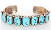 NAVAJO STERLING SILVER & 9-STONE TURQUOISE CUFF