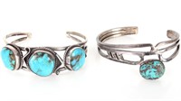 VINTAGE NAVAJO THIN SILVER & TURQUOISE CUFFS - (2)