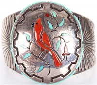 VINTAGE STERLING SILVER & TURQUOISE ROBIN CUFF