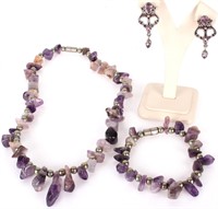 STERLING SILVER & AMETHYST CHIP JEWELRY SET (3)