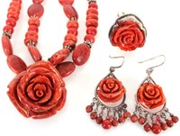 PAIGE WALLACE DESIGNER RED ROSE JEWELRY SET