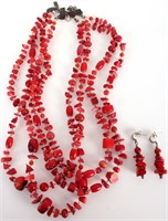 PAIGE WALLACE RED CORAL NECKLACE & EARRINGS SET