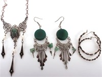 STERLING SILVER EARRINGS WITH JADE &PEARL NECKLACE