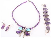 EXOTIC AMETHYST AND TURQUOISE JEWELRY SET - (3)