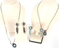 NAVAJO SILVER & TURQUOISE NECKLACE & EARRING SETS