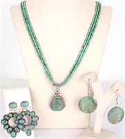 GENUINE TURQUOISE NECKLACE & 2 EARRING SETS