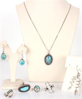 STERLING SILVER & TURQUOISE ASSORTED JEWELRY (7)