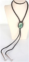 VINTAGE NAVAJO STERLING SILVER &TURQUOISE BOLO TIE