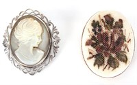 GOLD FILLED MOTHER OF PEARL CAMEO & RESIN BROOCH
