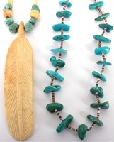 VINTAGE NAVAJO TRIBAL TURQUOISE NECKLACES (2)