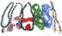 ASSORTED BEADED & STONE CHIPS SUMMER NECKLACES - 6