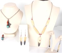 FEATHER THEMED TURQUOISE &CORAL NAJAVO JEWELRY (5)