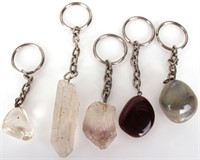 ASSORTED STONE & CRYSTAL KEY CHAINS  - LOT OF 5