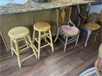 2 Bar Stools & 2 Antique Chairs