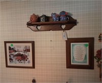 Wall shelf w/contents, Home Sweet Home hanging,