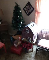 Display: Christmas Tree, Barn, Rooster, Table,