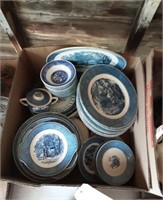 Collection of Currier & Ives dishes - blue /